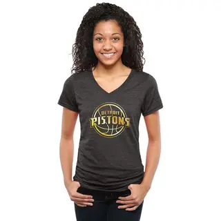 Women's Detroit Pistons Gold Collection V-Neck Tri-Blend T-Shirt - Black -